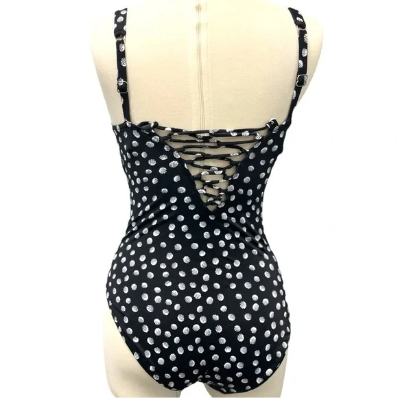 Swim Solutions One Piece Swimsuit Women’s Size 8 Lace Up Black White‎ Dots NWT - Picture 5 of 8